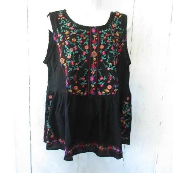 New Umgee Tank Top Black Floral Embroidered Sleeveless Plus Size Boho Peasant - Picture 3 of 9